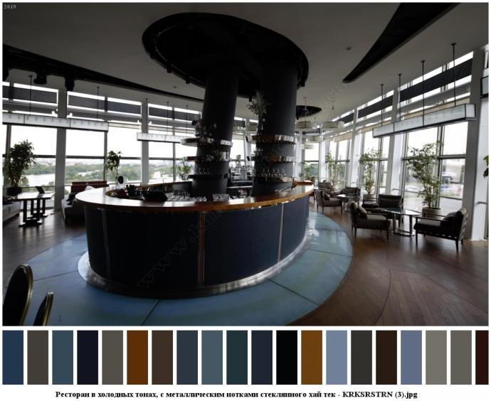 Ресторан в холодных тонах, с металлическим нотками стеклянного хай тек для съемок 2