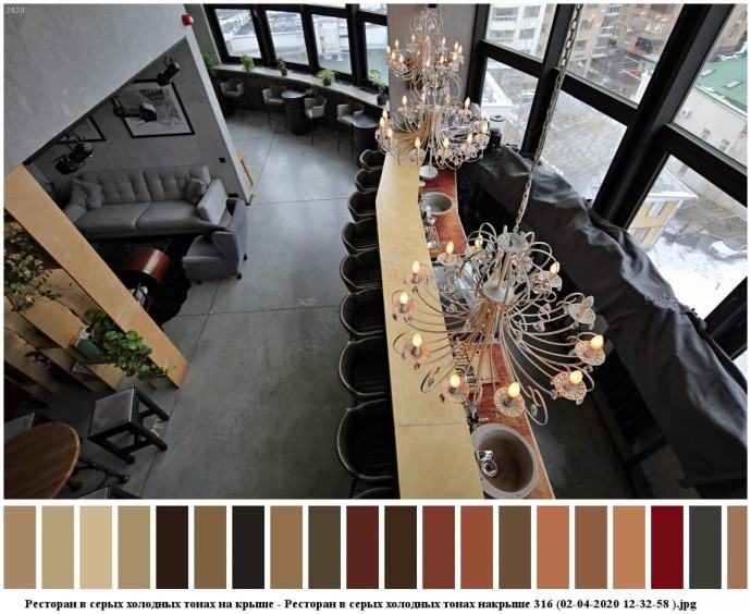 Ресторан в серых холодных тонах на крыше для съемок 7